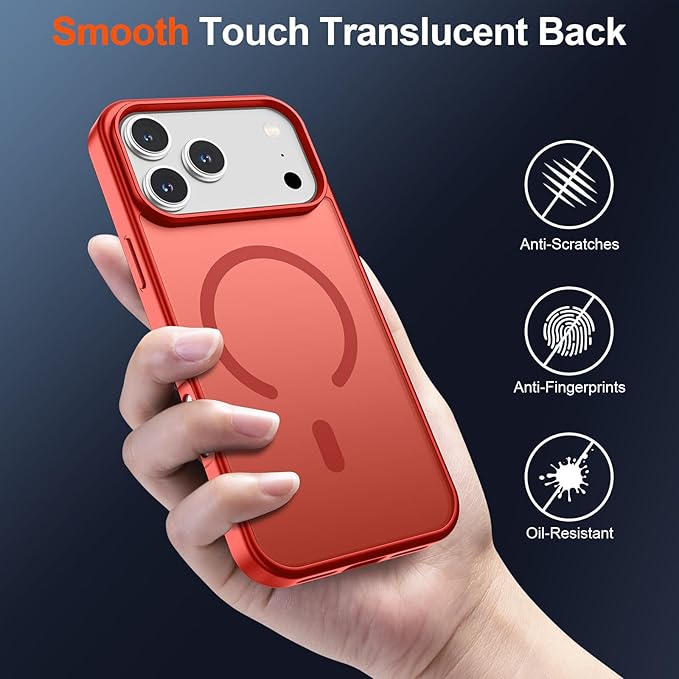SUPFINE Magnetic for iPhone 17 Pro Max Case (Compatible with MagSafe)(Military Grade Drop Protection) Translucent Matte Shockproof with Anti-Fingerprint Phone Cover,Red