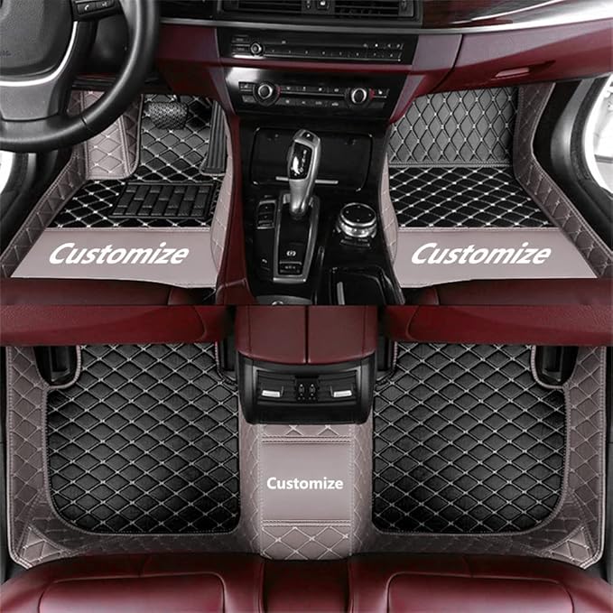 Custom Making Car Floor Mats for 95% Sedan SUV Sports Car Full Coverage Cute Men Women Pads Protection Non-Slip Leather Floor Liners (Black+Gray Edge)