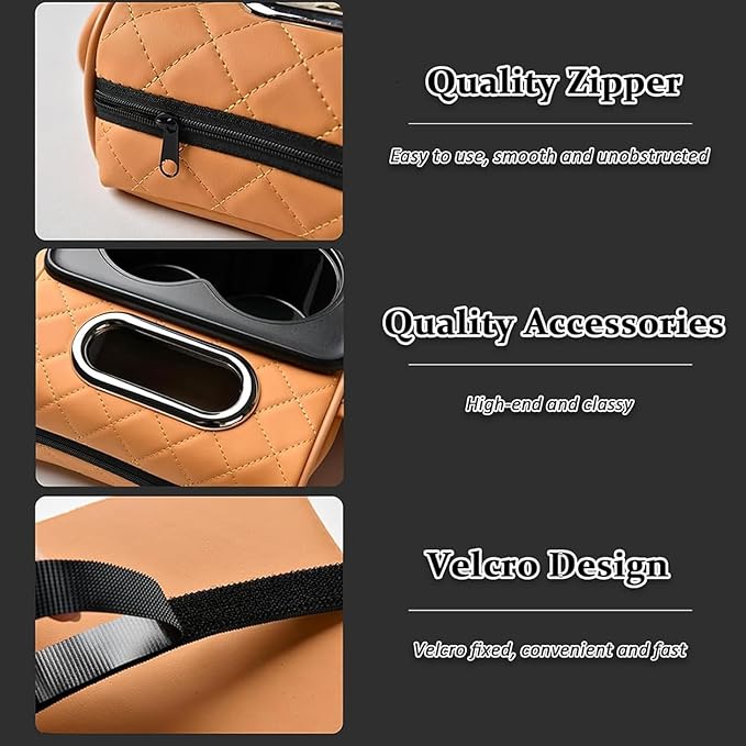Car Center Console Cover for Hyundai Tucson 2021-2024, Leather Armrest Cushion Protector Pad with Tissue Box Holder Storage Pockets Cup Holder Phone Slot,A/Black