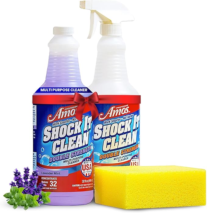 Professor Amos Shock It Clean MultiPurpose Cleaner Double Strength Concentrate All Purpose Carpet, Jewelry, Upholstery, Leather, Stain Remover & Floor Cleaner (Lavender 32 Oz)