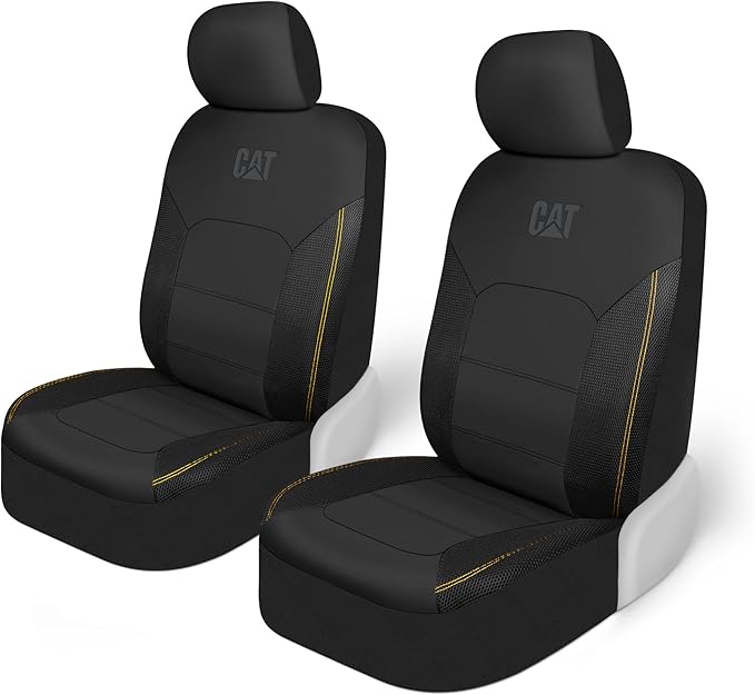 Cat FlexHybrid Car Seat Covers, Black Premium Faux Leather + Mesh Seat Covers for Cars Trucks SUV, Universal Fit Car Seat Covers Front Seats Only, Automotive Interior Covers, Ideal Truck Seat Covers