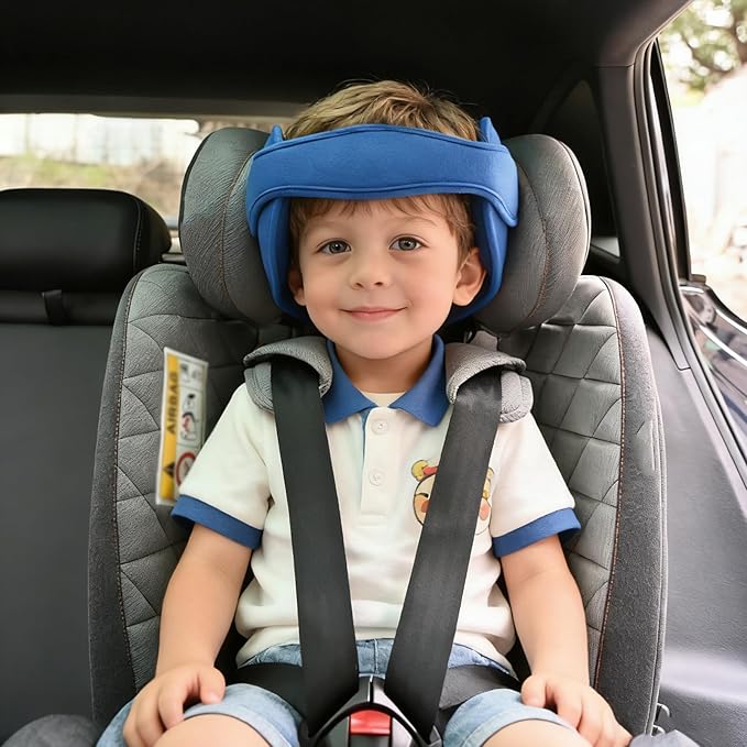 Adjustable Child Car Seat Head Support Band, Adjustable Head and Neck Support Band - A Comfortable Safe Sleep Solution, Blue Head Support Belt
