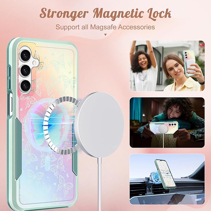 for Samsung Galaxy A14 5G Phone Case - Compatible with MagSafe Women Girls Cute Magnetic Protective Cover Kawaii Girly Butterfly Heavy Duty Shockproof Design for Samsung Galaxy A14 5G Cases