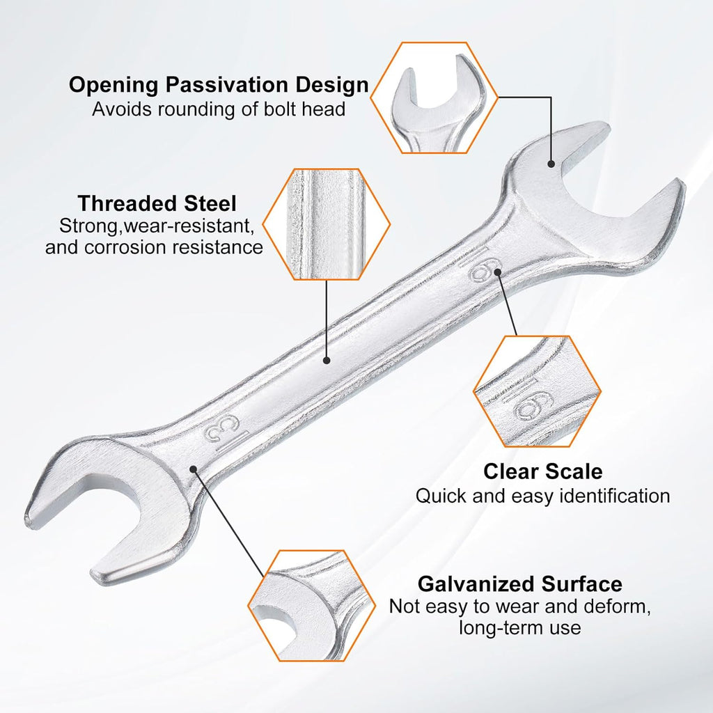 HARFINGTON 2pcs Double Open End Wrench 13mm x 16mm Metric 15 Degree Offset Angle Small Flat Head Wrench Galvanizing Open Ended Spanner for Automotive Repair Furniture Assembly