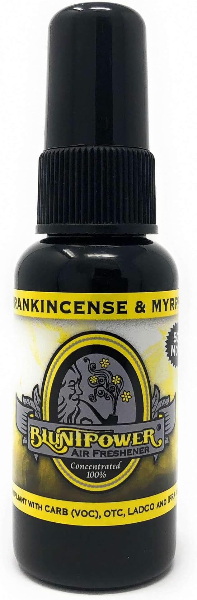 BluntPower (Frankincense & Myrrh, 1 Pack) Concentrated Air Freshener for Room and Car Spray - Oil-Based Diffuser Spray Bottle - Long-Lasting Bathroom Spray, Car Freshener, & Odor Eliminator Spray