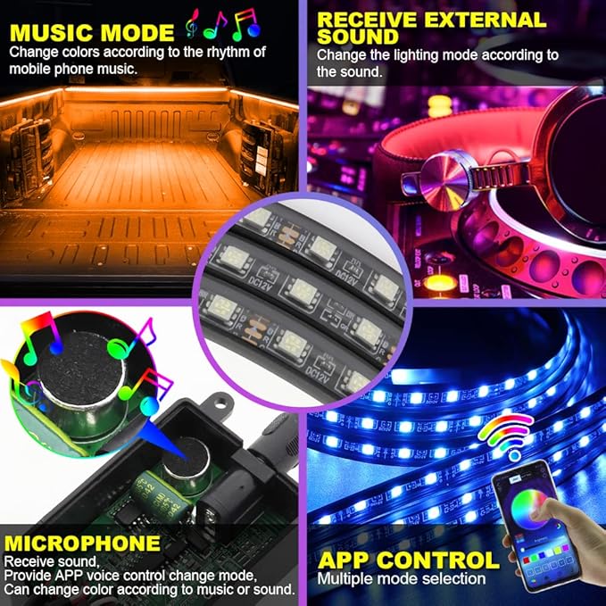 Pickup Truck Bed LED Lights,3 Pcs(2x59 +1x35 inch) LED Strip Lights 16 Million Colors with APP Control Sync to Music Neon LED Strip for Pickup Truck,SUV,RV,Boat.(3 Light Bars)
