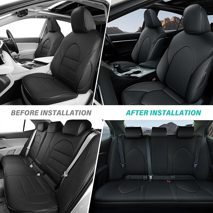 AOMSAZTO Custom Fit Seat Covers for Toyota Camry 2020 2021 2022 2023 2024 (TRD) Leather Camry Seat Protector Full Set Black