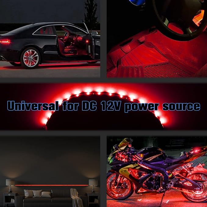 Red LED Strip Lights for Car BaishenglinMotor 12-Pack DC12V Waterproof 30CM/11.8"/1FT 5050 15-SMD LED Strip Underbody Light for Car Motorcycles Golf Cart Decoration Led Interior Exterior Strip Lights