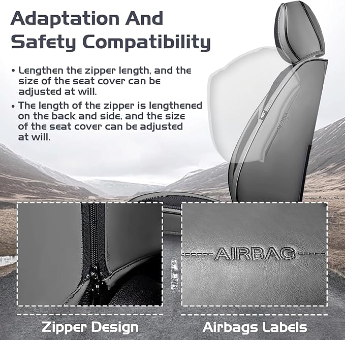 Truck Seat Covers for GMC Sierra 3500 2007-2026, Waterproof Premium Leather Full Coverage Car Seat Cover, Muscle Sport Style Auto Interior Seat Cover Sets (Front Set/Gray Black)