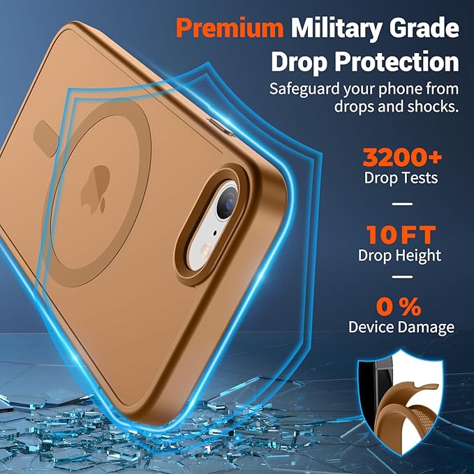 SUPFINE Magnetic for iPhone SE Case 2022 (3rd)/2020 (2nd), iPhone 8 Case (Compatible with MagSafe) (Military Grade Drop Protection) Slim Translucent Matte Phone Case,Brown