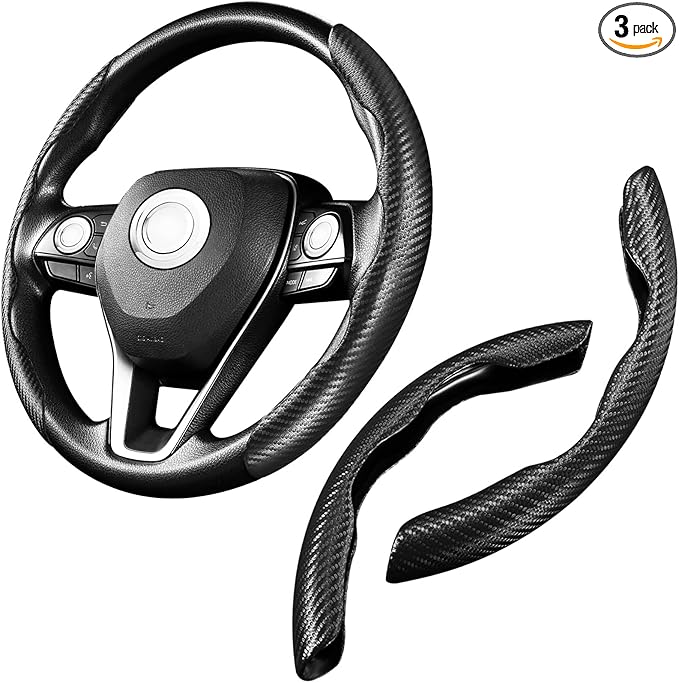 WSSROGY 2 Pack Carbon Fiber Car Steering Wheel Cover, Anti-Skid Segmented Steering Wheel Protector, Butterfly Steering Wheel Cover, Universal for 99 Car Wheel Cover Protector (Black)