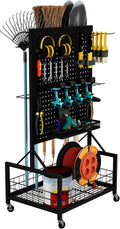 All-in-One Garage Storage Cart with Locking Wheels – Heavy-Duty Tool Organizer with Rack, Pegboard & Hooks & Accessories – Ideal for Garage, Garden, Yard – Utility Cart with Versatile Storage