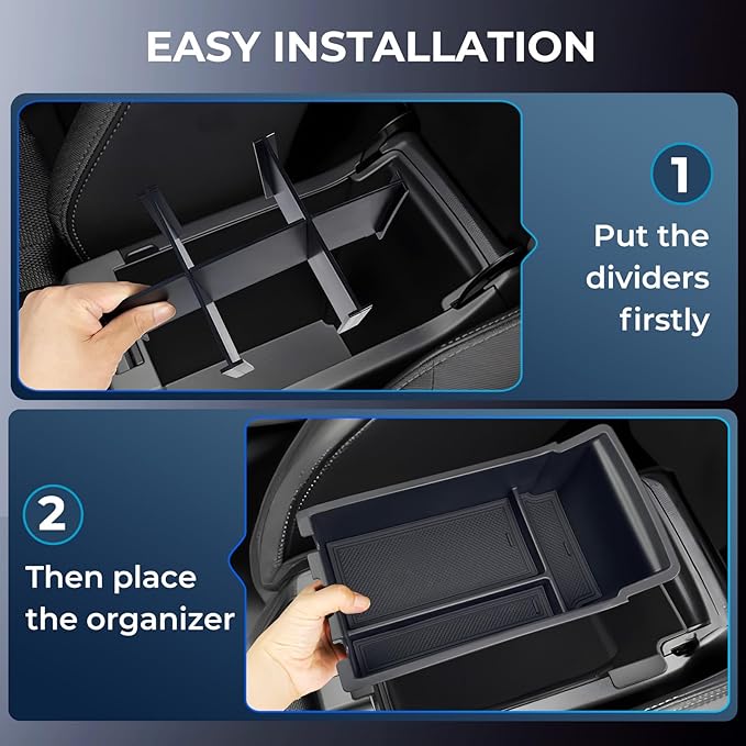 2PCS Center Console Organizer & Armrest Divider Set for Subaru Crosstrek/Impreza 2026 2025 2024, Custom Fit Dual-Layer Durable ABS Plastic Storage Box Insert Tray Interior Accessories, Black
