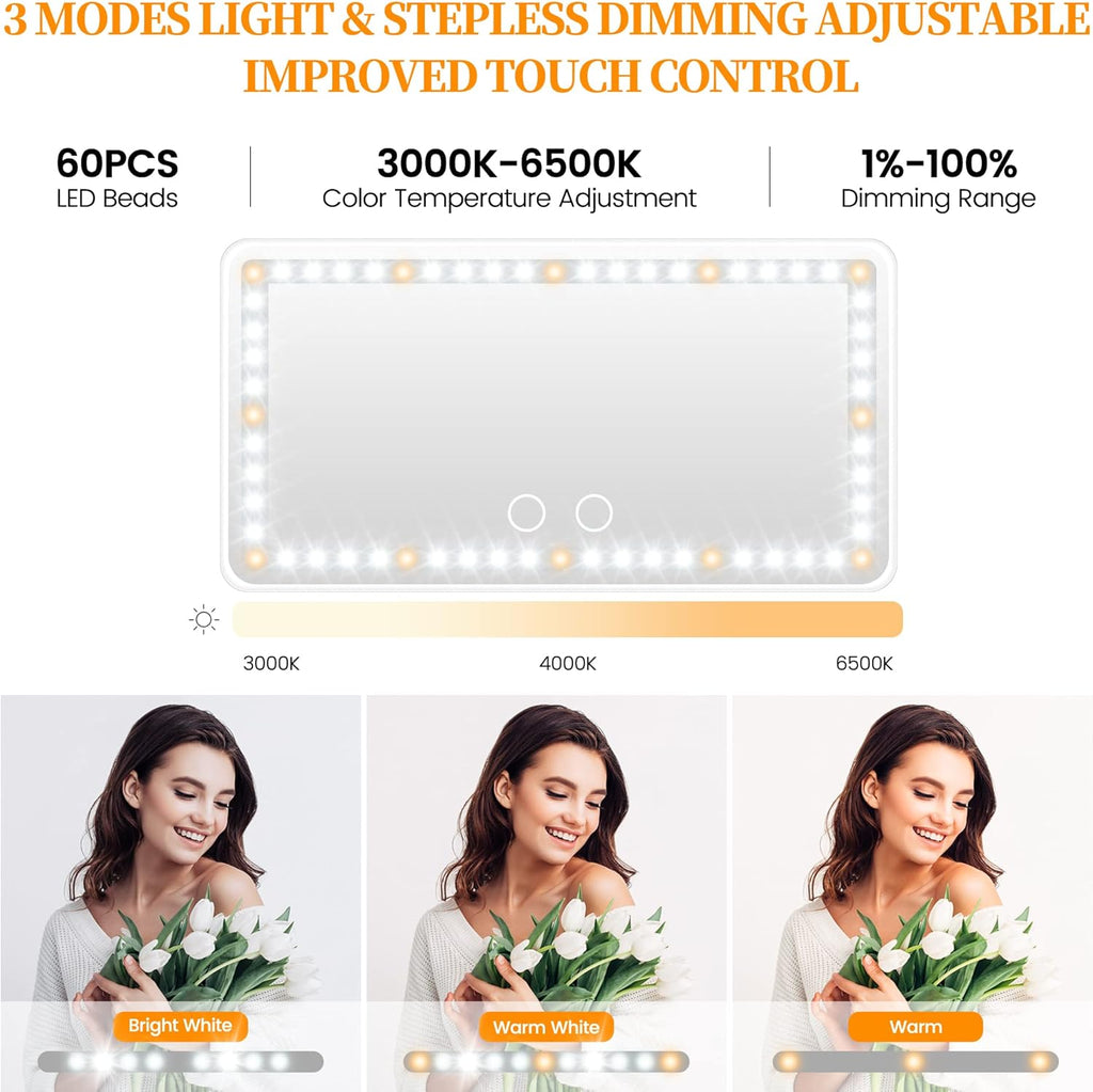 Car Sun Visor Vanity Mirror with Lights, 2 Pcs Rechargeable Car Makeup Mirror Accessories, Birthday Gifts for Women Girl, 3 Light Modes, Dimmable Touch Led Screen, Universal for Car Truck