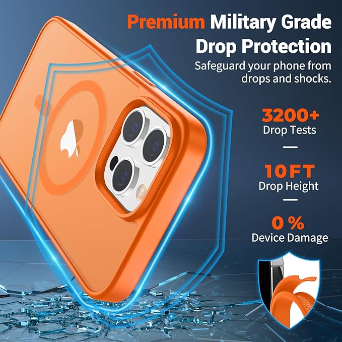 SUPFINE Magnetic for iPhone 12 Pro Max Case with Screen Protector (Compatible with MagSafe) (Military Grade Drop Protection) Translucent Matte Shockproof Phone Cover,Starry Orange
