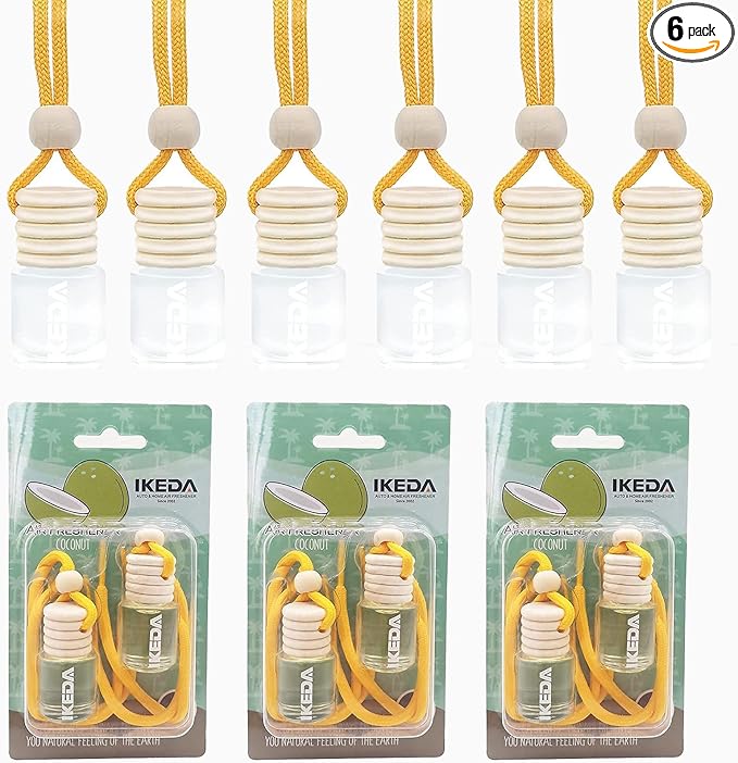 Automotive Air Freshener 4ml Car Scents | 45-Days Keep Fragrance | Auto Hanging Diffuser Bottles | Remove Odor Long Lasting Fresh Air for Women Deodorizer (6pcs Coconut)