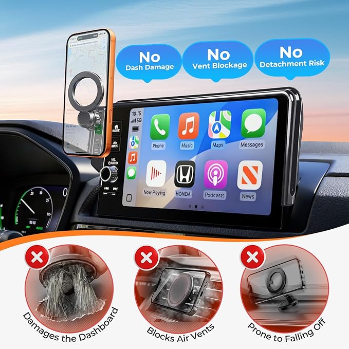 Car Phone Holder for Honda CRV & HRV 2026 2025 2024 2023 (Only for 7/9-Inch Screen) 360° Rotation Magnetic Cell Phone Mount, Compatible with Magsafe, Does Not Affect Air Vent
