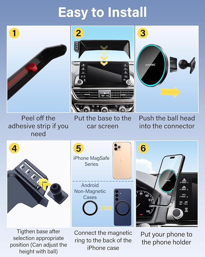 Phone Holder for Honda Accord 2018 2019 2020 2021 2022 Accessories 8-Inch Screen Fixed Clip, Car Magnetic Phone Mount Compatible with MagSafe, Strong Magnets Fast Wireless Charger Cell Phone Base