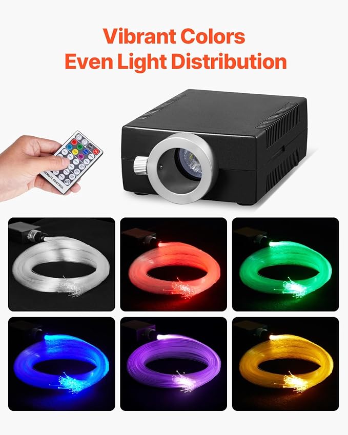 VEVOR Starlight Headliner Kit, 150 pcs 0.03 in 6.5 ft, 16W Fiber Optic Star Ceiling Lights for Car, Bluetooth APP, Remote Control, Sound Activated, RGBW Light Engine, for Home Bed Room Decoration