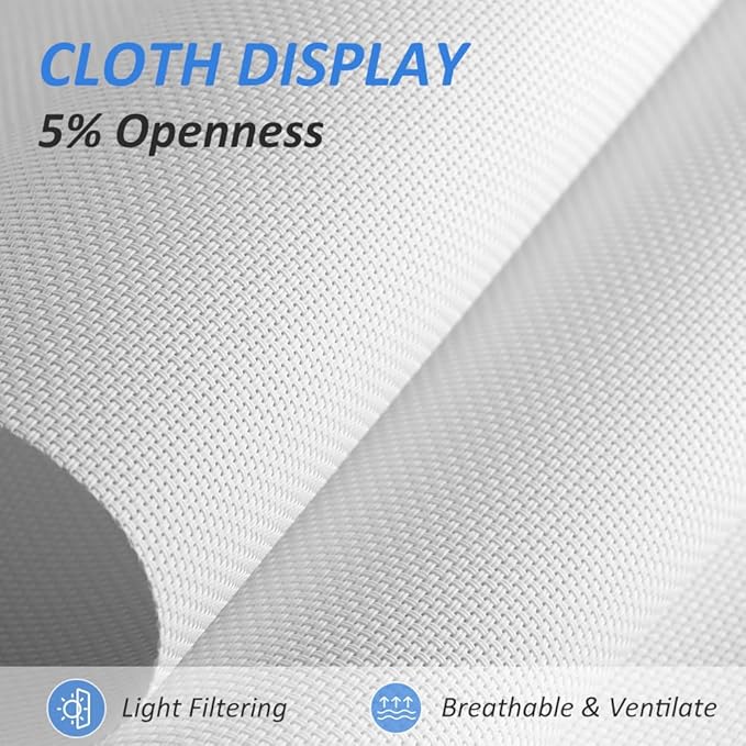LUCKUP Light Filtering Roller Shades for Windows, Cordless Semi Sheer Solar Blinds with 5% Openness Free-Stop Window Shades for Home & Office, White 40" W x 72" L