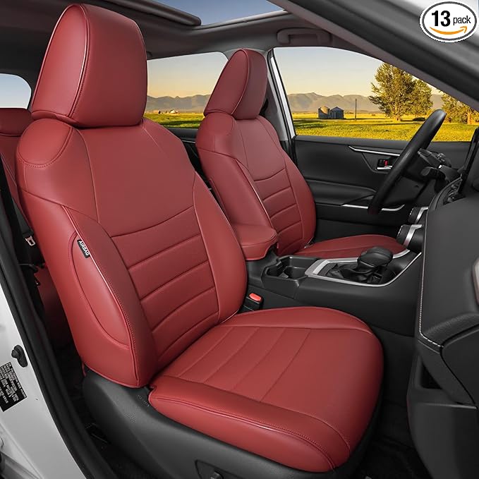 HKZ Fit RAV4 Car Seat Coverss Set for 2019 2020 2021 2022 2023 2024 2025 Toyota RAV4 Gasoline Model Only LE,XLE,XLE Premium,Limited - 5 Seats Full Set Leather(Burgundy)