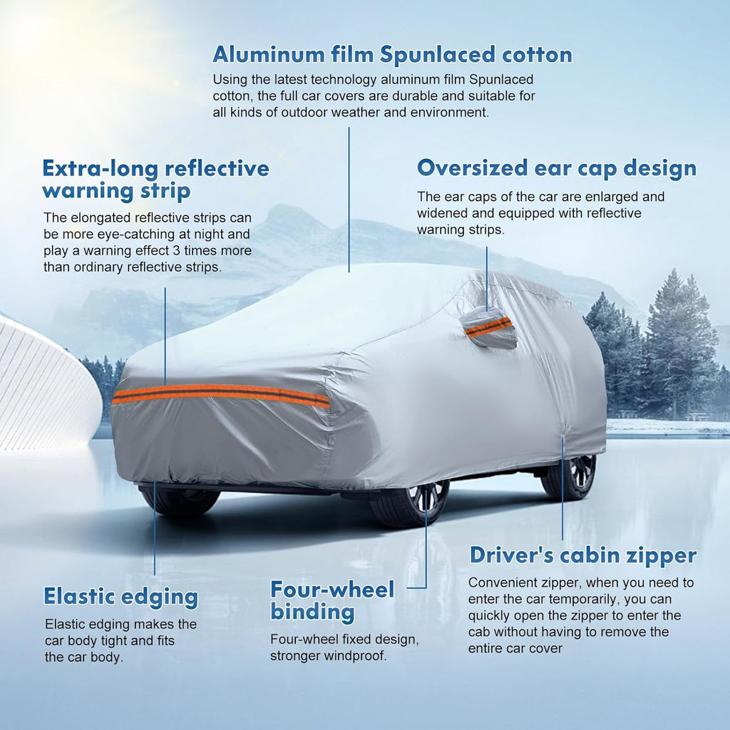 KEYOOG Car Cover, Fit for 230"-260" Length Pickup Truck, 6-Layer All-Weather Waterproof, Universal in All Seasons, Snow Prevention, Rainproof, Acid Rainproof, Sunscreen, Orange Reflective Strip