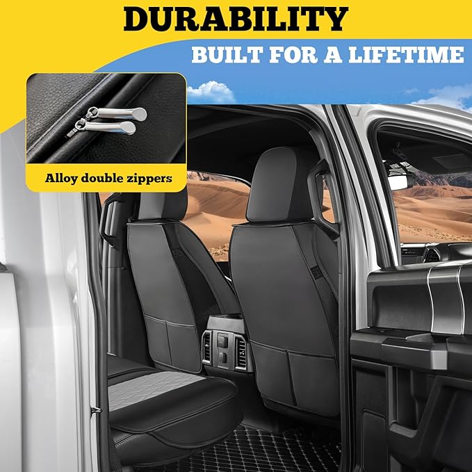 LINGVIDO Car Seat Covers for Front Seats (2 Seats) - Premium Perforated Nappa Leather,Waterproof Shield, Omni-Adapt Fit for SUVs Sedans, Ideal for Rideshare & Pets