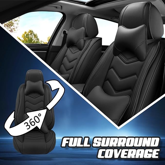 Car Seat Covers for Cadillac CTS 2003-2019, Premium Nappa Leather Car Seat Cover, Stylish Sport Seat Covers， Automobile Seat Cover Sets.(Luxury 2 Seats/Pure Black)