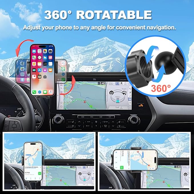 Car Phone Holder Fit for 2020-2025 Toyota Highlander Accessories Phone Mount 8-inch Screen Fixed Clip, Cell Phone Automobile Cradles Hands-Free 360 Degree Rotation Not Affect Air Vent