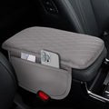 Car Center Console Cover, 12"×7.87" Waterproof Leather Auto Armrest Cover Protector with 2 Pocket, Comfortable Arm Rest Box Cushion Pad, Universal Interior Car Accessories (Gray)