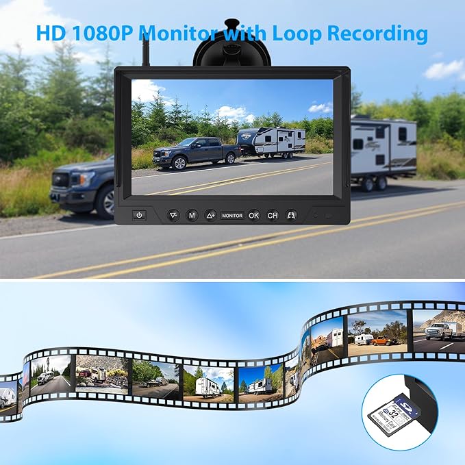 ZEROXCLUB 9 Inch Magnetic Solar Wireless Backup Camera System, 9600mAh Solar Rechargeable RV Backup Camera Wireless with HD1080P 9" Loop Recording Monitor for Trailer RV Trucks, BL901