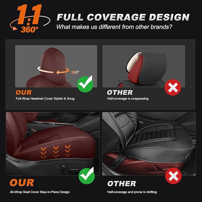 AOMSAZTO Car Seat Cover for Tesla Model 3 2017 2018 2019 2020 2021 2022 2023 Customized Faux Leather Seat Covers - Full Set Wine Red