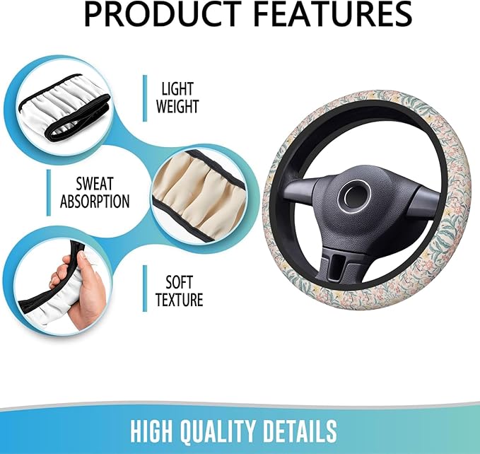Elastic Steering Wheel Cover Car Accessories Cute Universal 15 Inch Absorbing Sweat Non-Slip Breathable for Woman - Pink Flowers