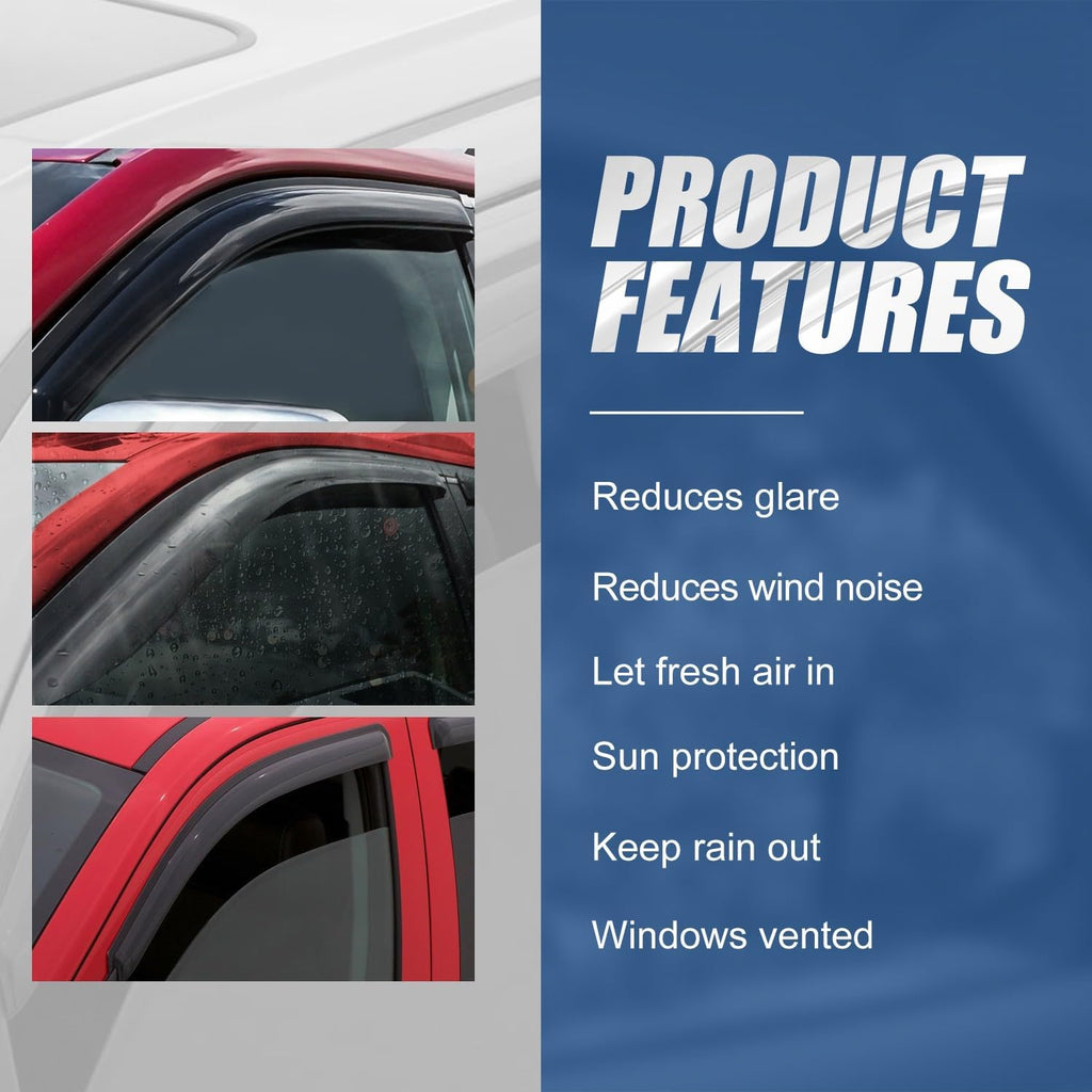 Auto Dynasty 4Pcs Carbon Fiber Pattern Window Visors Compatible with 2005-2015 Nissan Xterra, Tape-On Front & Rear Window Deflectors Rain Guards Sun Wind Air Side Vent Shade, Glossy Black