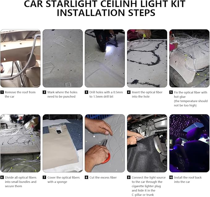 16W Car Home Starlight Headliner Kit, Twinkle & Sound Activate RGBW Fiber Optic Lights with APP & Remote Control, Star Lights for Ceiling Decoration, 550 pcs 9.8ft