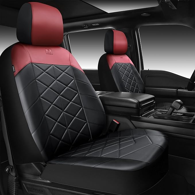 CAR PASS Nappa Leather Waterproof Car Seat Covers Two Front Seats, 3D Foam Automotive Seat Covers with Memory Foam, Universal Fit for Cars SUV Trucks Sedan, Airbag Compatible, Black Red Wine Burgundy