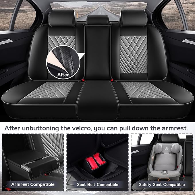 Truck Seat Covers for Ford F250 2011-2026, Waterproof Premium Leather Full Coverage Car Seat Covers, Muscle Sport Style Auto Interior Seat Cover Sets (Full Set/Black Gray)