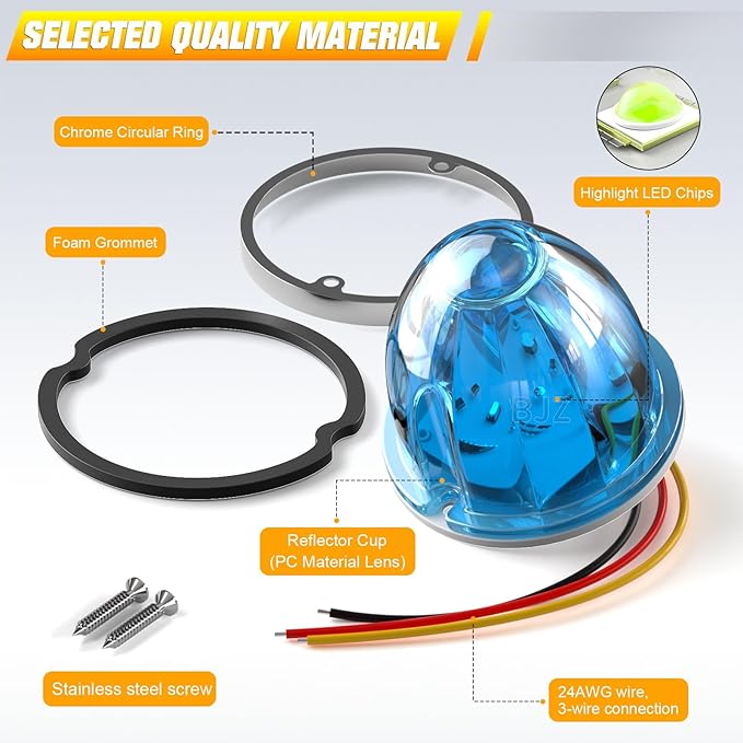 BJZ 4Pcs Ice Blue Watermelon LED Strobe+Constant Marker Lights Dual Function Watermelon-Shaped Side Marker Clearance Tail Top Cap Roof Lights for Trailer Truck Semi-Trailer Heavy-Duty Truck Bus Van