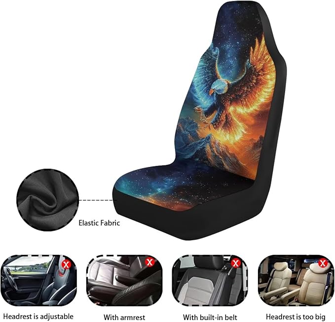 ELEQIN Flame Eagle Car Seat Covers Two Front Only for Car, Automotive Interior Covers, Quick Setup Universal Fit Seat Covers for Car, Truck, SUV