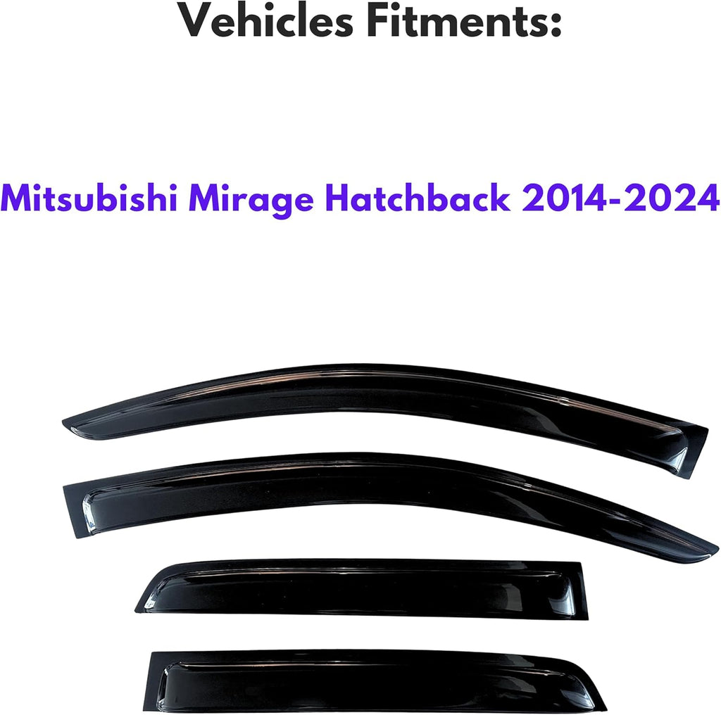 KPY Window Visor Compatible with Mitsubishi Mirage Hatchback 2014-2020, 4PC Rain Guard Side Window Vent Deflectors Tape-On Style, 2014 2015 2016 2017 2018 2019 2020