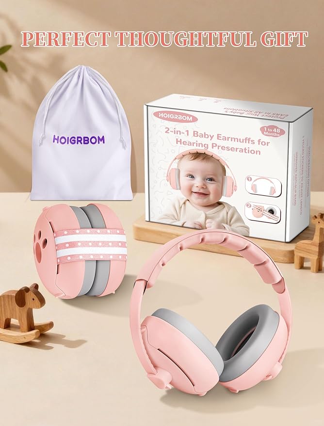 Baby Headphones for Noise, 2-in-1 Baby Ear Muffs Noise Protection for Ages 0-48 Months