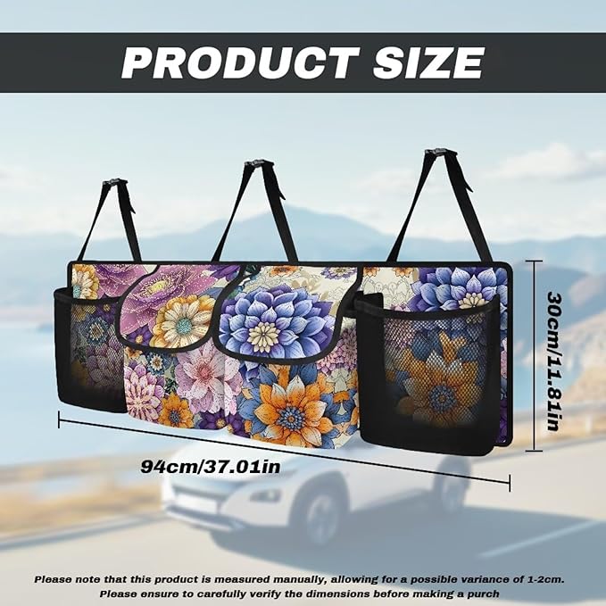 Boho Floral Blossom Car Backseat Trunk Organizer for Women Mandala Trunk Storage Bag for Grocery Cargo Car Organization
