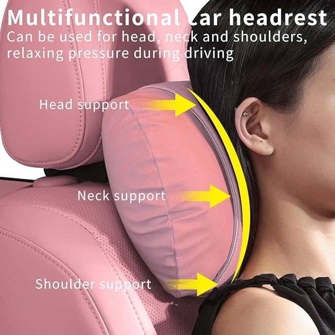 2 Pcs Car Headrest Neck Pillow for Driving,Premium Skin-Feeling Napa Leather Soft and Comfortable Headrest,Two Gears of Height Adjustment Car Seat Headrest Pillow Car Interior Accessories