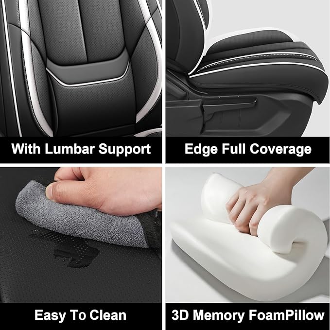 Fit for 98% of Mercedes Benz Car Seat Covers, Premium Nappa Leather Seat Cover, Fully Wrapped Protect Modern Style Seat Cover (2-Seat Standard, Black & White)