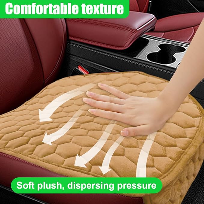 Car Seat Cover, Soft Plush Auto Bottom Seat Covers, Anti Slip Vehicle Front Seat Cushion Protector, Comfortable Car Interior Seats Pad Mat Accessories for Sedan, SUV, Truck (Brown)