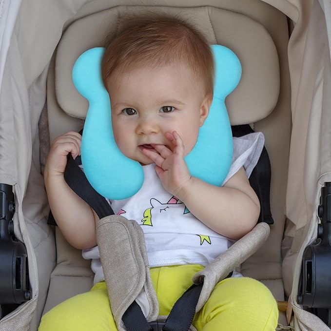 Baby Travel Pillow, Upgrade U-Shape Infant Pillow for Car Seat Pushchair and Stroller, Soft Comfortable Sleep Cushion for Kids Newborn and Toddler -Light Blue