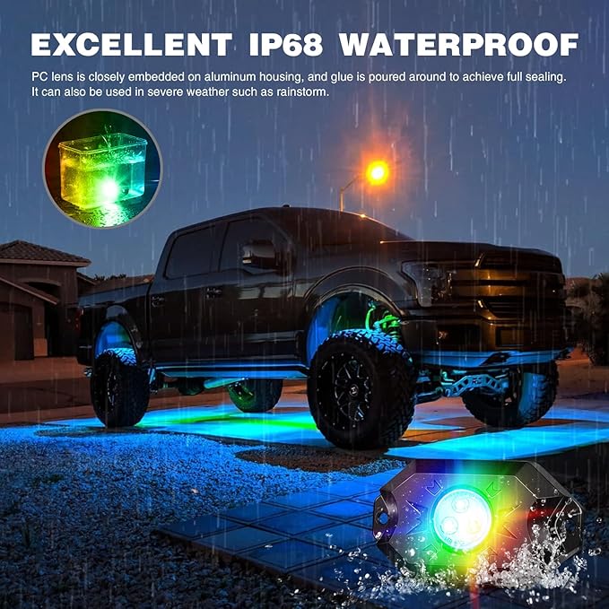 Nilight RGB LED Rock Lights Kit 6 PCS Underglow Multicolor Neon Light Pod with Magnetic Base Bluetooth App Control Flashing Music Mode IP68 Wheel Well Light for Truck ATV UTV RZR SUV