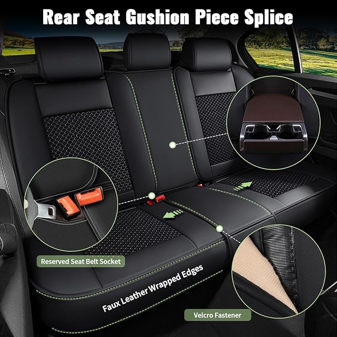 Car Seat Covers Full Set for Nissan Rogue 2010-2023 2025 2026 - Cooling Ice Silk Leather Seat Cover Automotive Accessories - Ventilated Vehicle Seat Cushion Protector(Black)