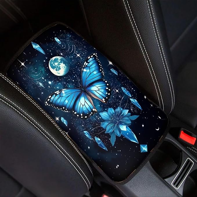 Universal Center Console Pad Butterfly Moon Star Print Armrest Cushion Cover for Car Dust-Proof Automotive Armrest Seat Box Cover for Truck Sedan SUV