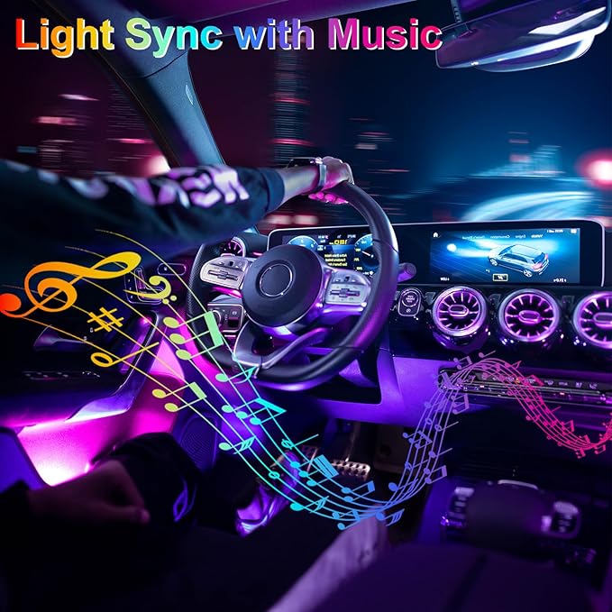 Car LED Interior Strip Lights 6 in 1 APP and Remote Control, RGB 16 Million Colors Ambient Lighting Kit with 315 inches Fiber Optic,Car Decoration for Dash Door Roof